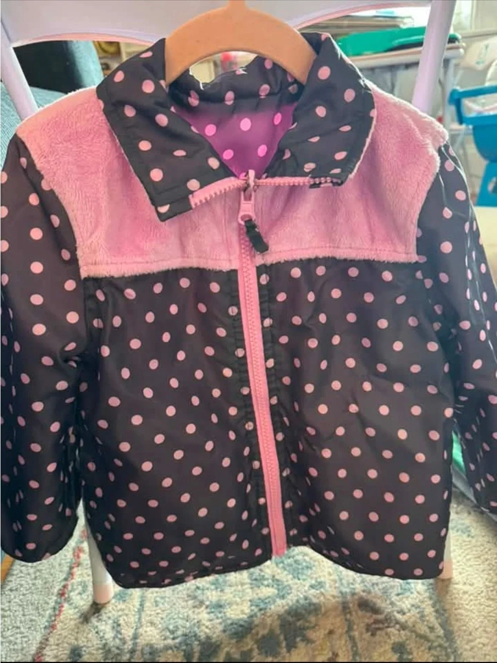 OshKosh B'gosh Pink reversible Fleece Puffer Jacket with Polka Dot Trim
